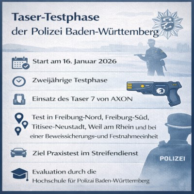 Polizei Baden-Württemberg startet zweijährige Taser-Testphase
